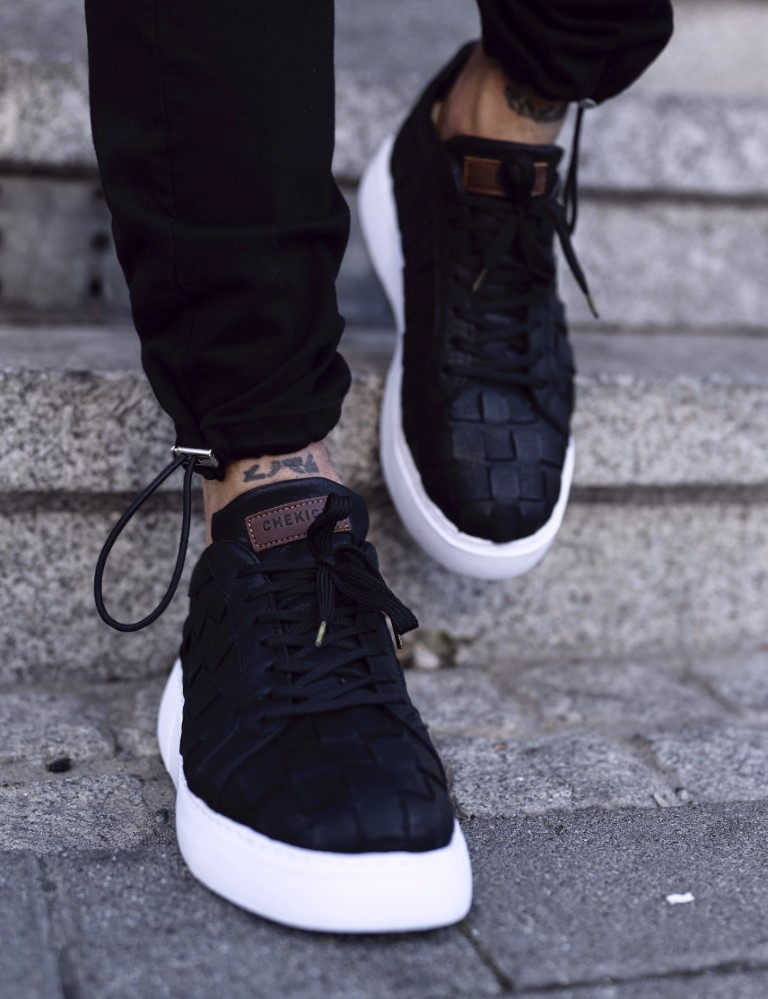 Ανδρικά μαύρα καπιτονέ sneakers δερματίνη CH209M φωτογραφία
